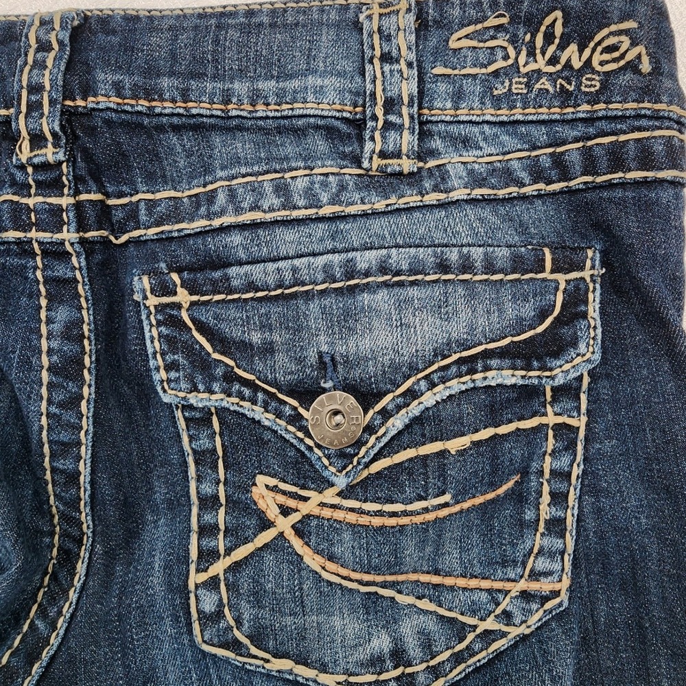 Silver Jeans W31 Blue McKenzie Capri Thick Stitch Western Y2K Boho Denim Cropped